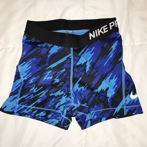 blue camo nike pro spandex shorts